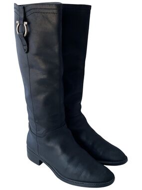 Salvatore Ferragamo Classic Black Leather Knee High Riding Boots Women’s Size 9B